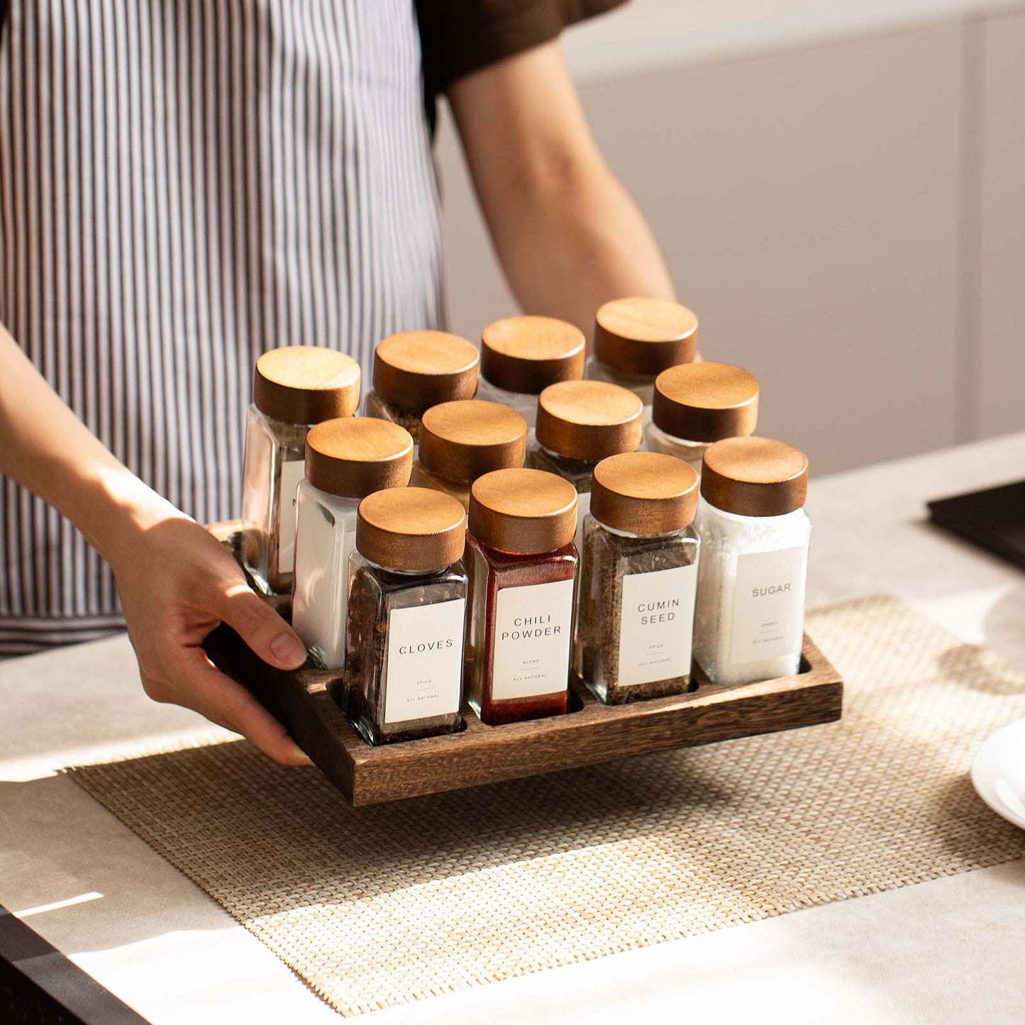 Yangbaga 2pcs Wood Spice Racks with 24pcs Spice Jars Glass Empty…