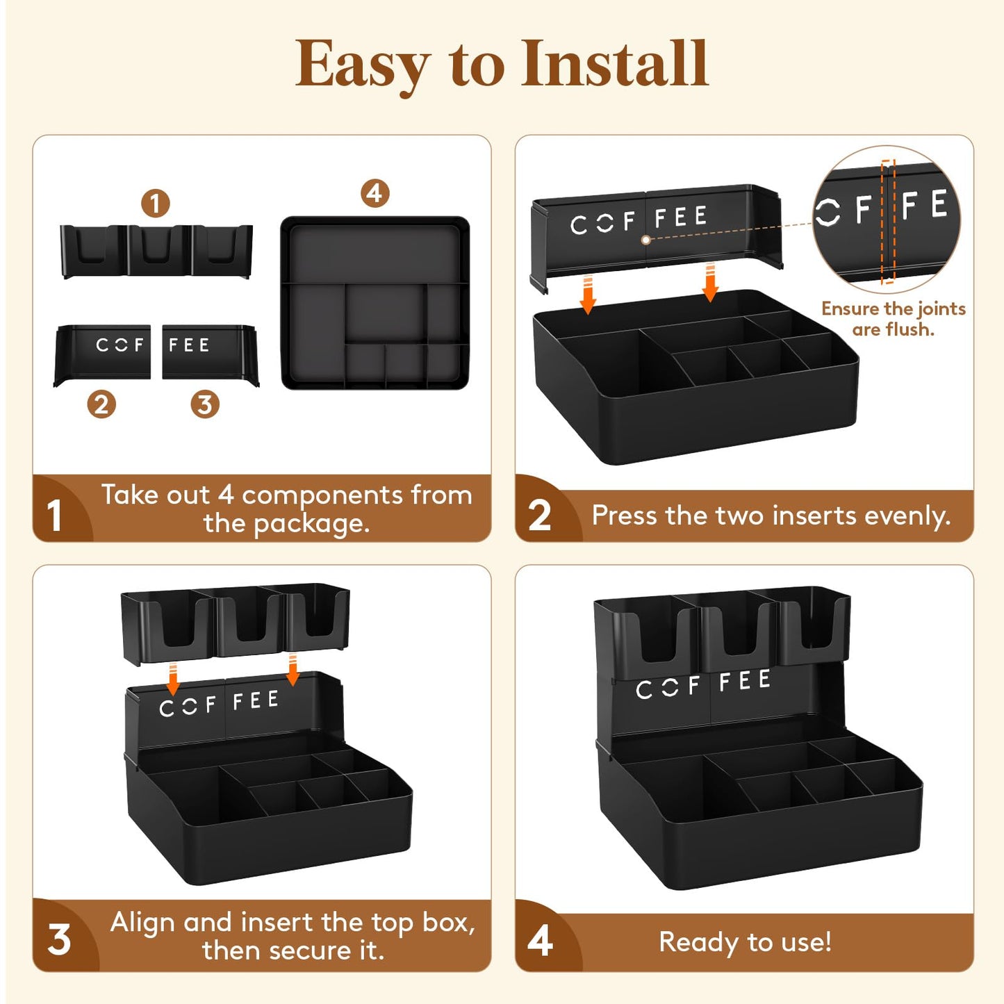 Lifewit Coffee Station Organizer for Countertop, 2 Tier Pod Holder for Coffee Bar Accessories, Tea Bag, Condiments, Upright Cup Storage for Office Breakroom, Home Kitchen, 10 Compartments, Black