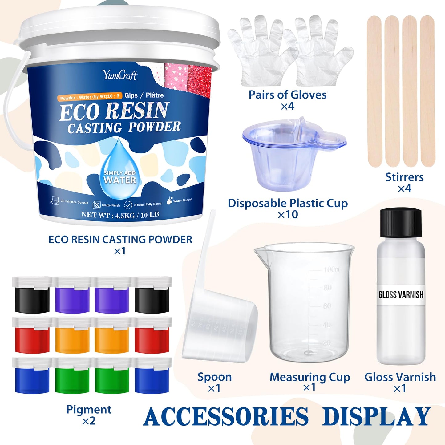 Resin Casting Powder 4500g/10lb, Eco Casting Resin Kit for Beginners, Fast Cured & 20~30 Minutes Demold, Water Activated Plaster Casting Powder Kit for DIY Art Crafts, Self Level & Easy Mixing