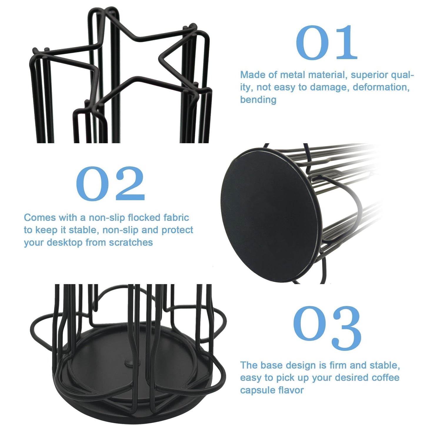 Worbic Coffee Pod Holder Organizer for Nespresso VertuoLine, Black Metal Coffee Pod Capsule Holder Stand Rotating Carousel,Holds 35 Capsules