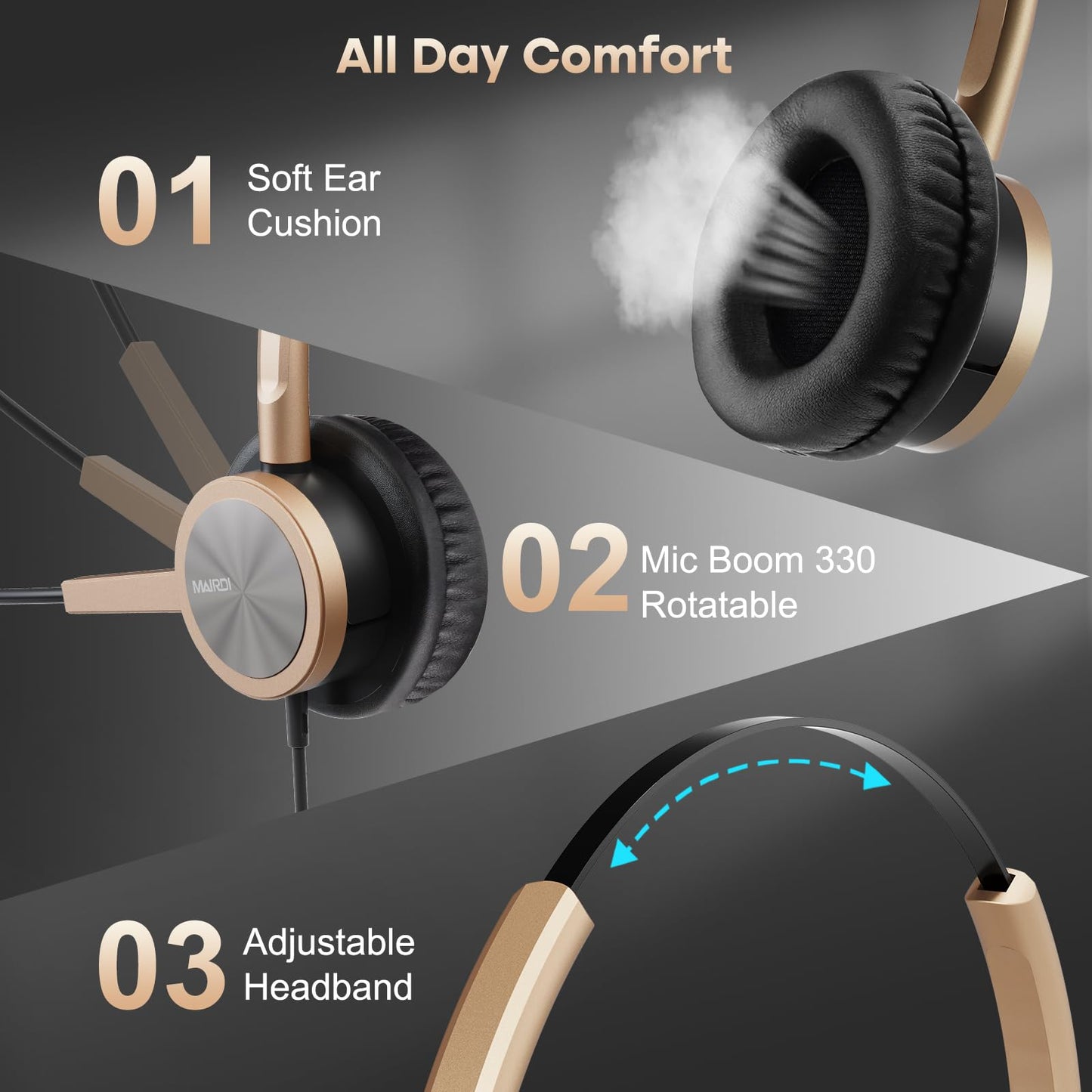 Call Center Headset with RJ9 Jack & 3.5mm Connectors for Landline Deskphone Cell Phone PC Laptop, Phone Headset with Microphone Noise Cancelling, Work for Cisco 7941 7965 6941 7861 8811 8961