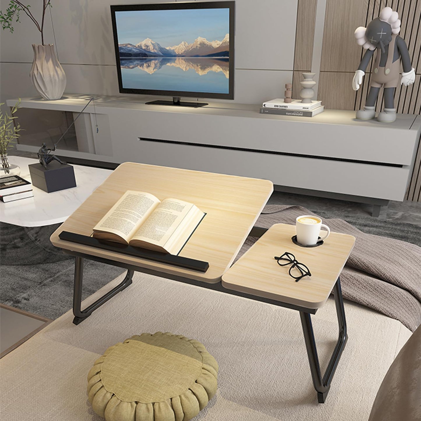 Laptop Desk for Bed, Adjustable Laptop Stand with 5 Adjustable Angles, Portable Lap Tray Table with Cup Holder, Laptop Bed Desk Tray for Working Writing Reading