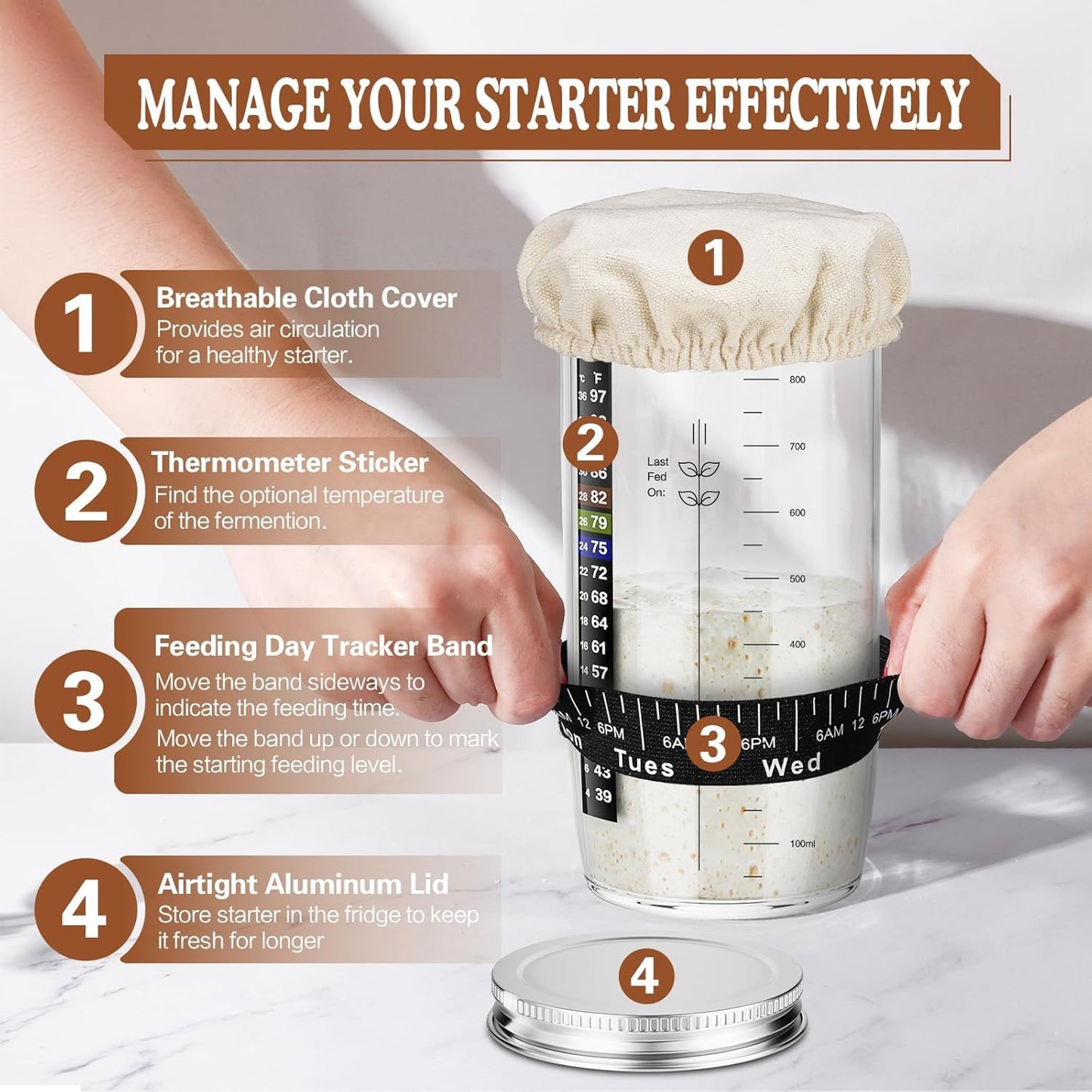 Sourdough Starter Kit, Sourdough Bread Baking Supplies with 2 Bread Proofing Baskets for Sourdough, 36oz Sourdough Starter Jar, Bread Lame, Dough Scraper, Dough Whisk & Silicone Bread Sling