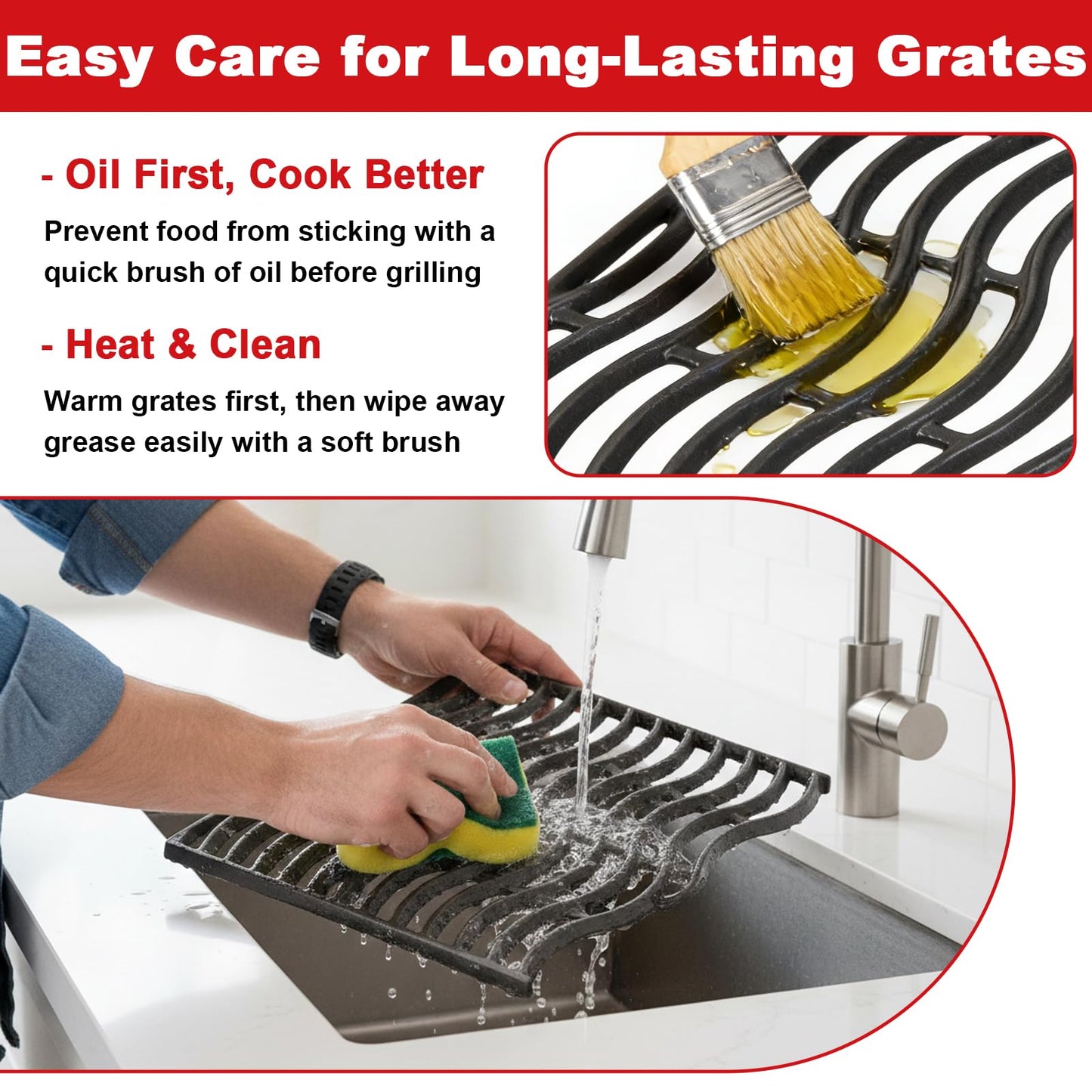 Cast Iron Cooking Grates for Napoleon Rogue 425 Series Grills, Heavy Duty Grill Grids Replacement Parts, BBQ Accessories for Napoleon S83008, 2 Pack