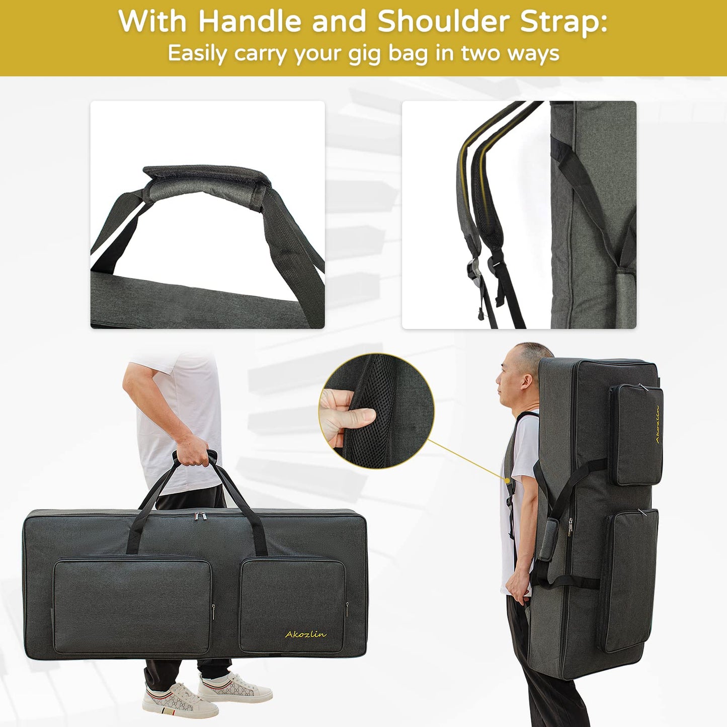 AKOZLIN 61 Key Keyboard Bag Portable Durable Electric Piano Padded Case Gig Bag Universal Waterproof Oxford Thicken Gig Bag with 10mm Pearl Padded 42.1"x17.7"x6.6"