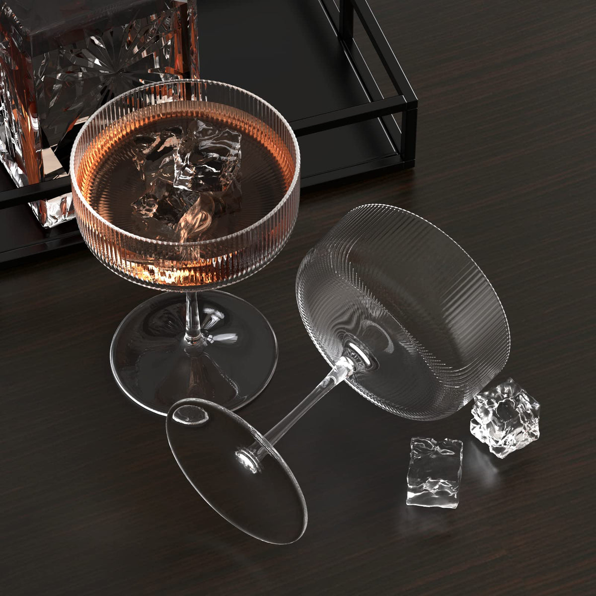 VIFVOR 6 Pcs Ribbed Coupe Cocktail Glasses, 10 oz Classic Old Styling Martini Glass Set with Gift Box Packaging Elegant Hand Blown Manhattan Goblet for Cocktail, Champagne, Bar and Gift (6)