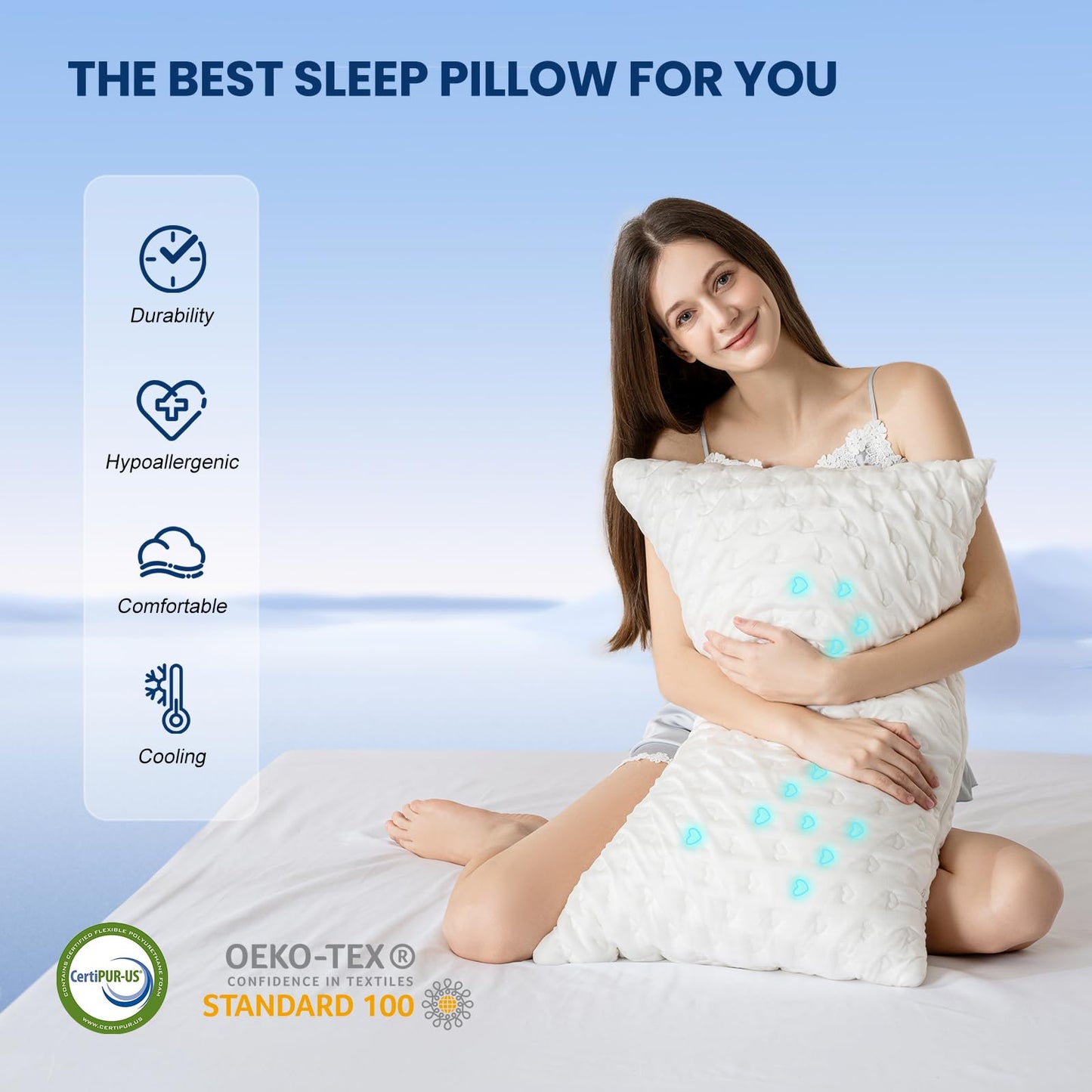 Cooling Side Sleeper Pillows for Adults, Curved Pillow for Neck and Shoulder, Shredded Memory Foam Pillows, Adjustable Crescent Pillow with Extra Fill, Queen Size Set of 2