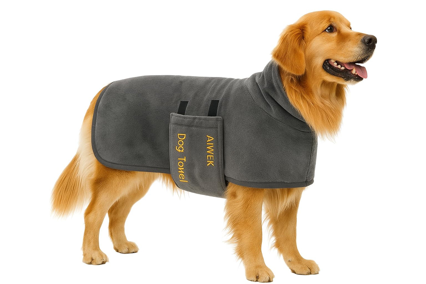 AIWEK Dog Towel Wrap Super Absorbent Dog Drying Coat Bath Robe for Puppy, Medium & Large Dogs, Fast Drying, Adjustable, for Pet Dogs & Cats Grey
