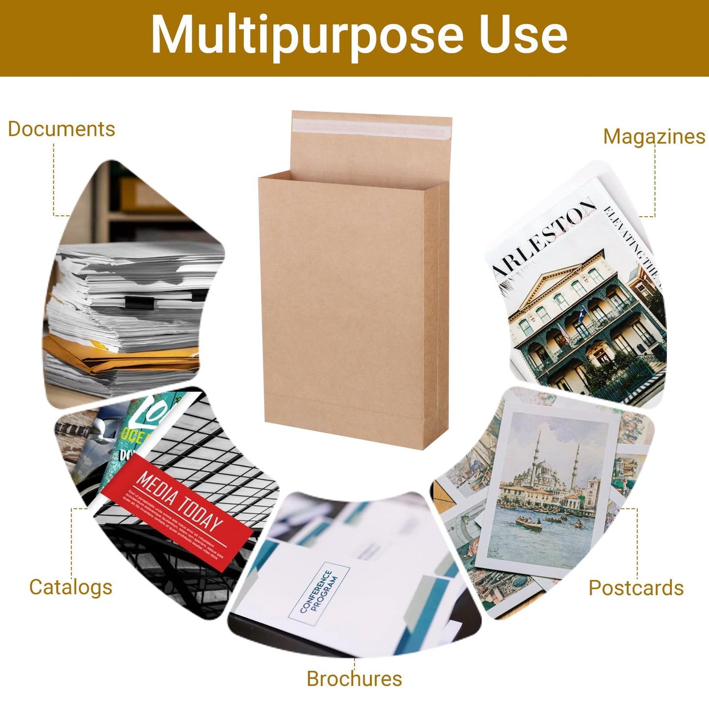 zmybcpack 50 Pack 9.4" x 13.2" Expandable Catalog Envelopes, Large Kraft Document Envelopes Self Seal Envelope Mailing for Documents, Magazines, Photos
