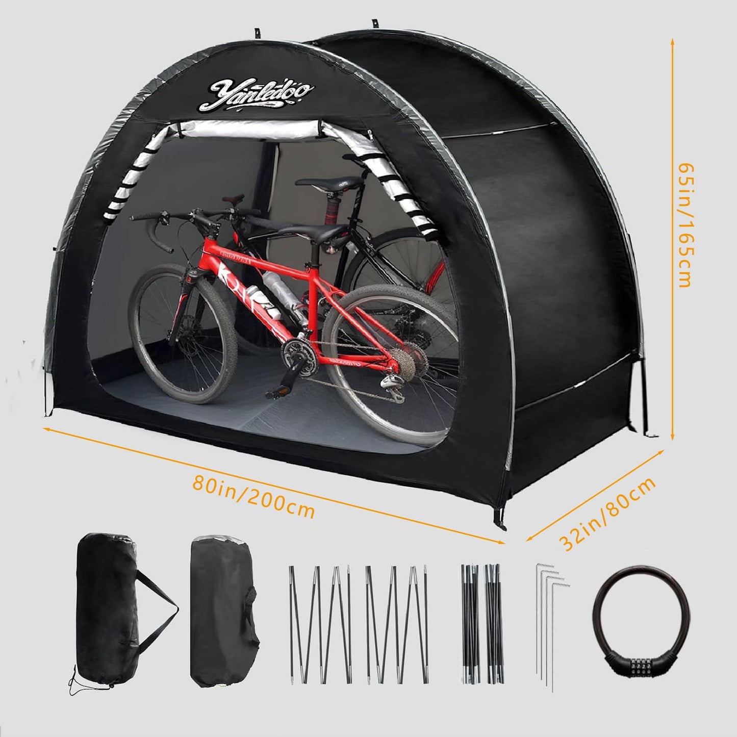 Bike Shed, Outdoor Portable Bike Storage Shed Tent, Bike Tent, Waterproof Bicycle Shelter with 210D Oxford Fabric, Bicycle Cover Fits 2-3 Bikes (Black)