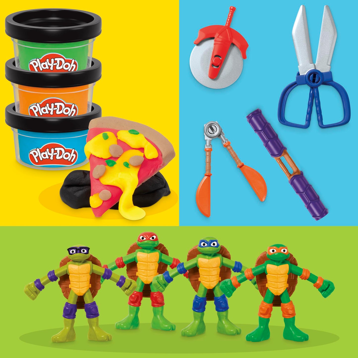 Play-Doh Teenage Mutant Ninja Turtles Cowabunga Creations Bendy 4 Inch Action Figures Set, Kids Arts & Crafts, TMNT Toys for Boys & Girls 4+