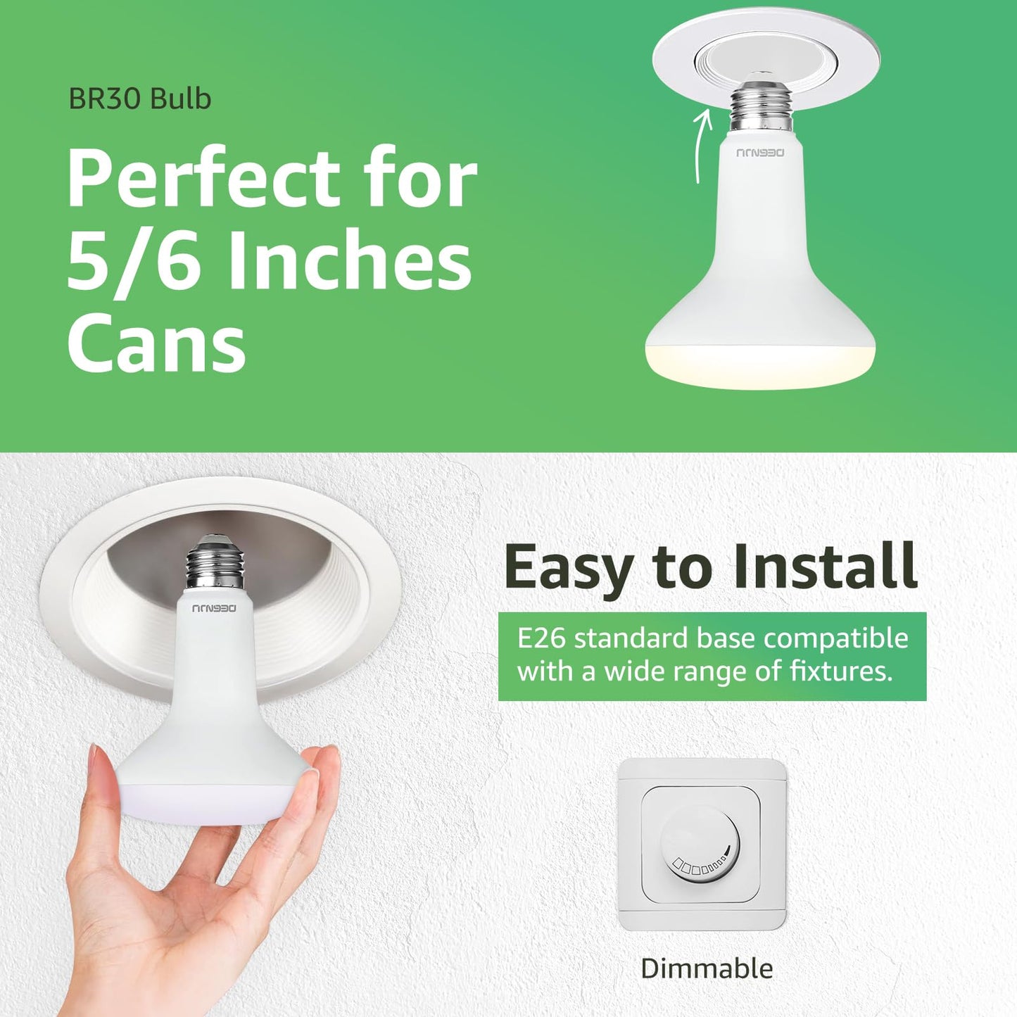 DEGNJU 12 Pack BR30 LED Recessed Light Bulb, Dimmable Indoor Flood Light Bulbs CRI80 7W Equivalent 65W 3000K Warm White 650 Lumens, 15000 Lifetime Hours E26 Base LED Can Light Bulb, Flicker-Free