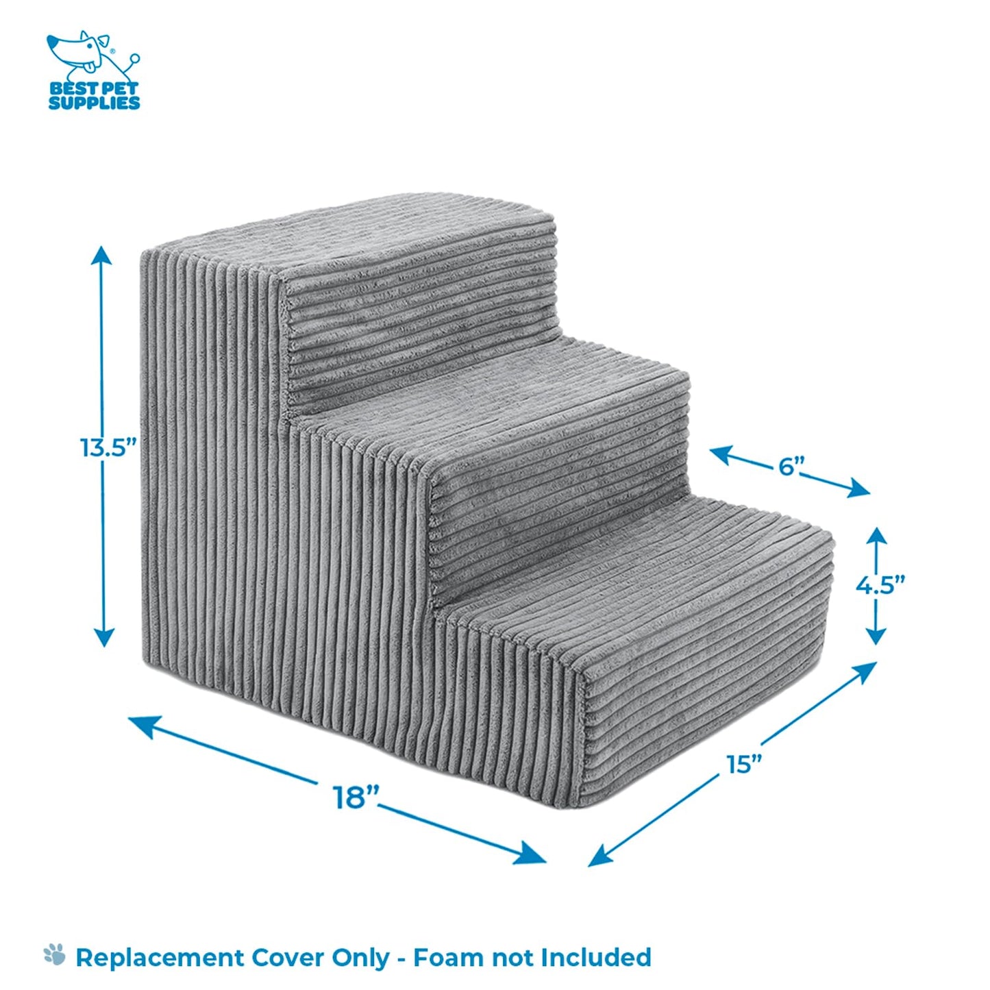 Best Pet Supplies Foam Pet Steps for Small Dogs and Cats, Portable Ramp Stairs for Couch, Sofa, and High Bed Climbing, Non-Slip Balanced Indoor Step Support, Paw Safe-Gray, 3-Step (H: 13.5 inch )