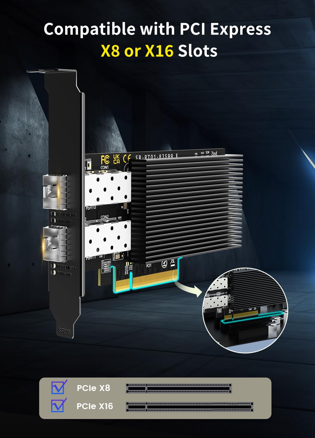 10Gb Dual LAN SFP PCI-e Network Card, Intel 82599(X520-DA2) Controller, NICGIGA 10Gbps Ethernet Adapter, 2 * 10Gbe SFP+ Port, 10G NIC Card, Support Windows/Windows Server/Linux/VMware