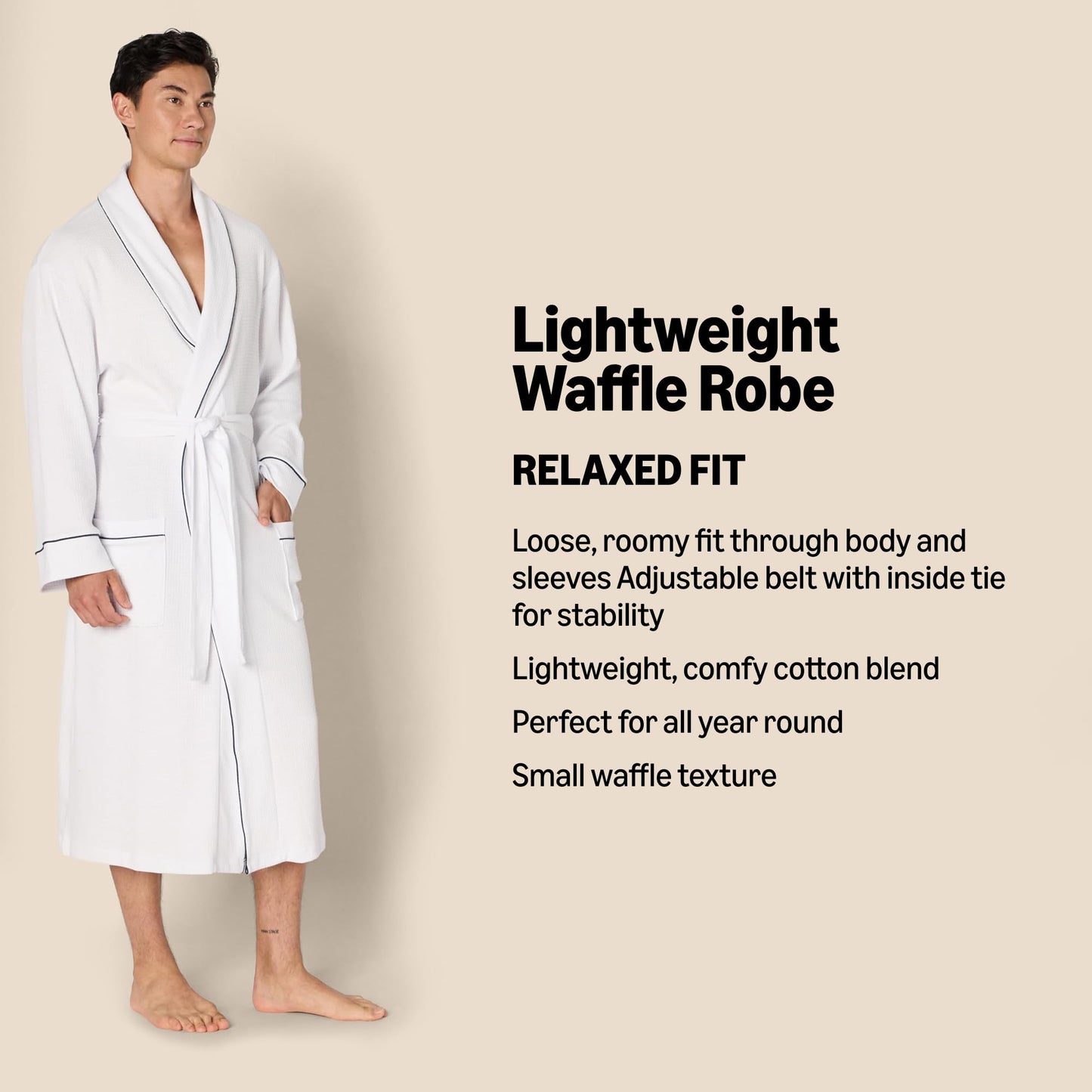 Amazon Essentials Men's Waffle Shawl Robe, -Light Grey, M/L