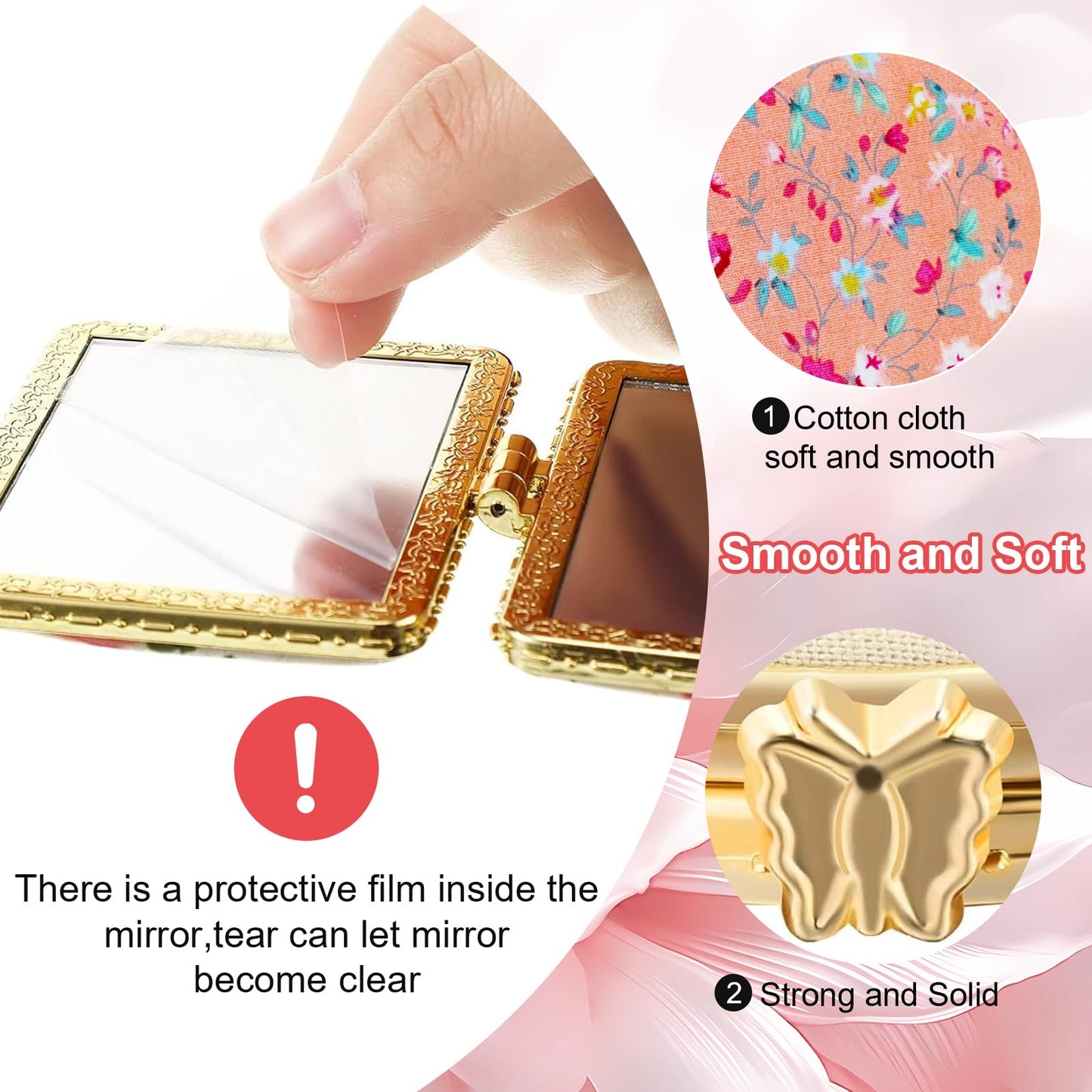 32 Pcs Compact Mirror Bulk for Purse, Portable Elegant Mini Flower Pocket Mirror, Folding Floral Retro Mirror for Women Makeup Travel Wedding Party Gifts (Gold Edge)