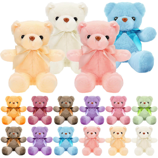 16 Pack Bear Stuffed Animal Bulk, 12 Inch Cute Teddy Bear Soft Stuffed Animals Plush Doll Toys with Bow in 10 Colors for Wedding, Birthday, Baby Shower, Christmas, Party Decorations