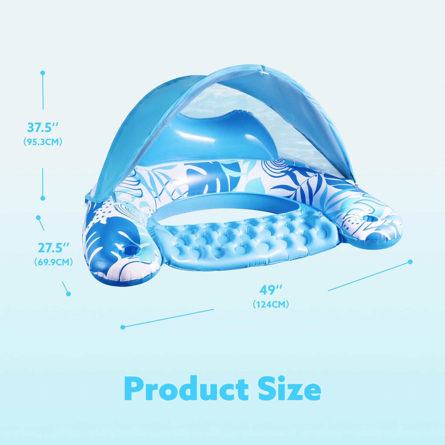 Sloosh Pool Floats with Canopy Adult,XL Inflatable Pool Lounge Chairs with Cup Holders,Floating Chair for Adults,Inflatable Floaties with Headrest for Party Beach Summer Water Fun,Blue