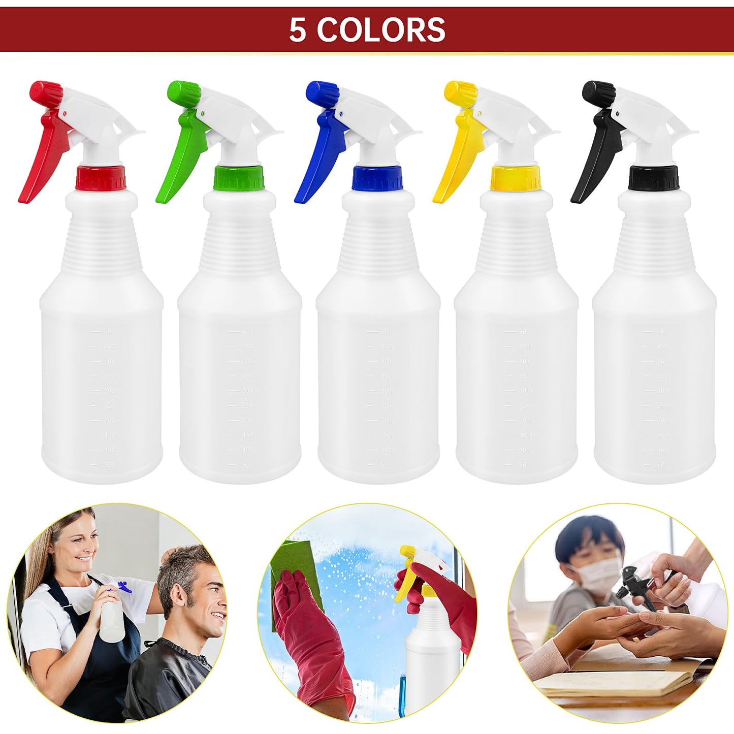 10 Pack Plastic Spray Bottles, 24 oz Refillable Empty Spray Bottle with Measurements & Label, Leakproof Water Spray Bottle with Adjustable Nozzle, Mist Sprayer Bottle for Hair Plant