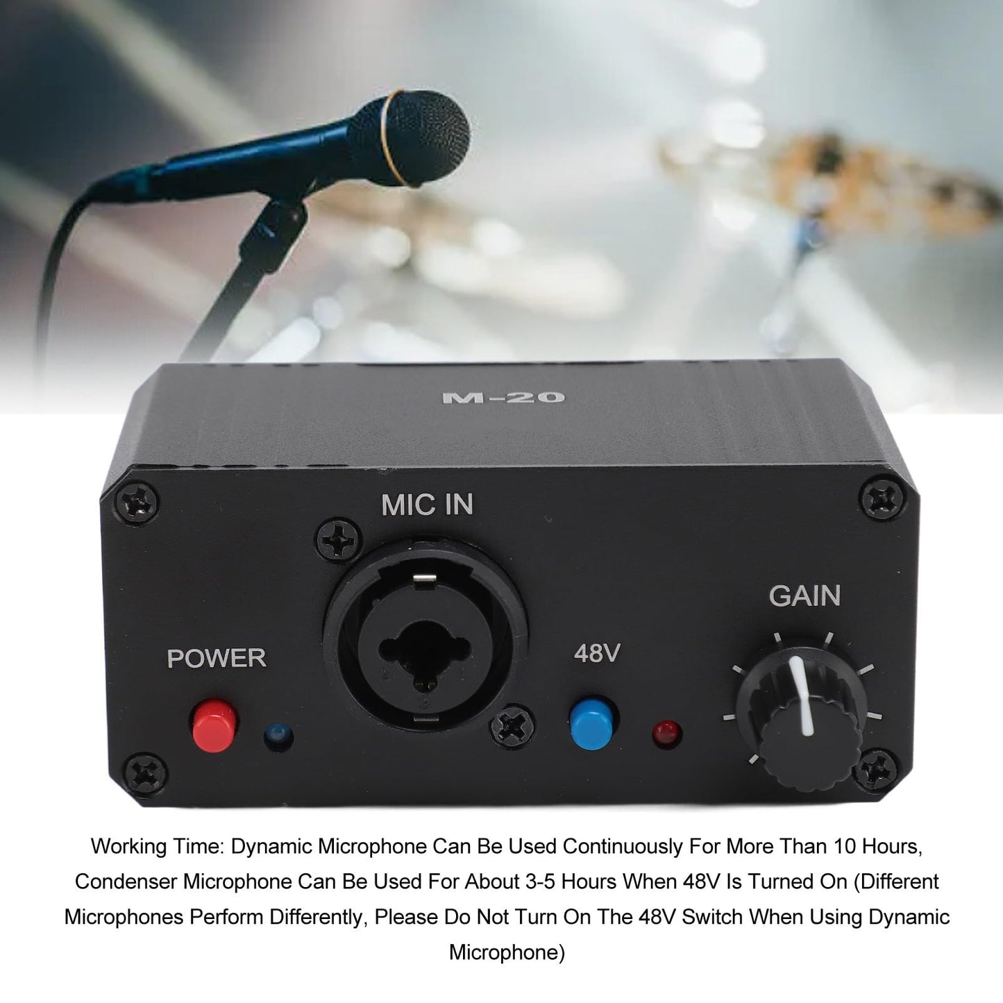 Mic Preamp with High Gain, 48V Phantom Power XLR Output for Dynamic and Condenser Microphones, Microphone Booster