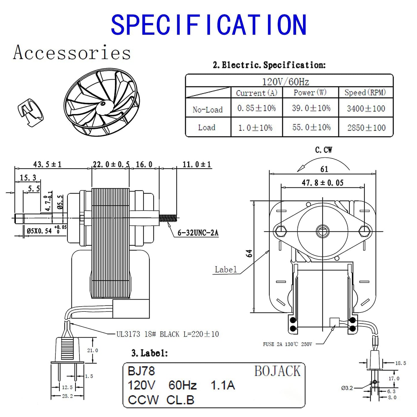 BOJACK Yjf6178 Bathroom Vent Fan Motor 70Cfm 20V 60Hz 1.1Afor N678 Nautilus N655, N671 and N679 Bath Fans and Broan 671A,671, 655,657, 658, 679