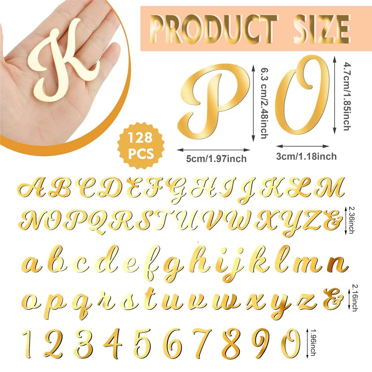 TAMUNI Acrylic Cake Topper - 128Pcs Elegant Gold Letters Cake Topper with 0-9 Numbers, a-z Letter and A-Z Letter, Cupcake Topper Decoration for Birthday (Gold)