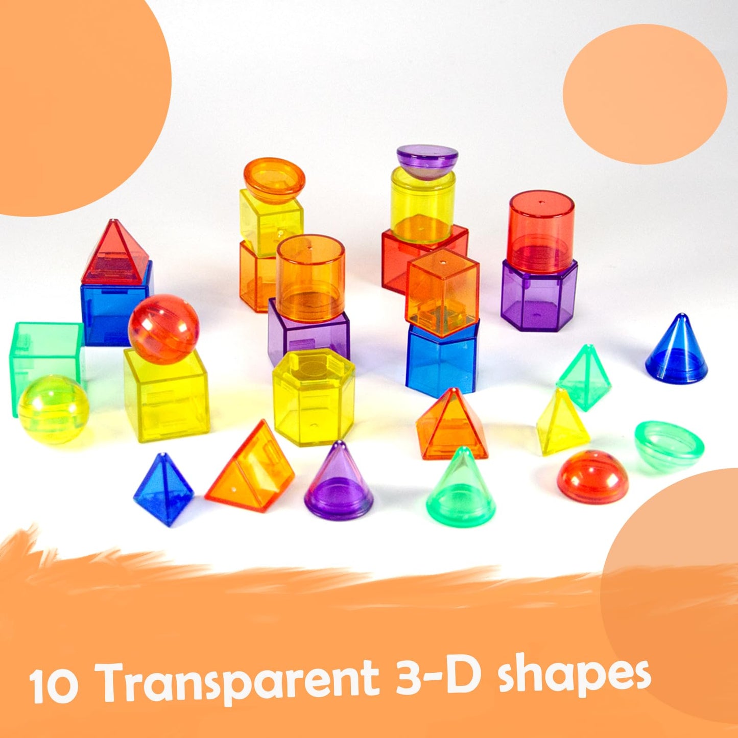 Joswisch 60 PCS 3D Shapes for Teaching, Geometric Solids - Geometric Shapes for Kids, Light Table Manipulatives, 3D Shapes Light Table Toys, Math Manipulatives for Classroom