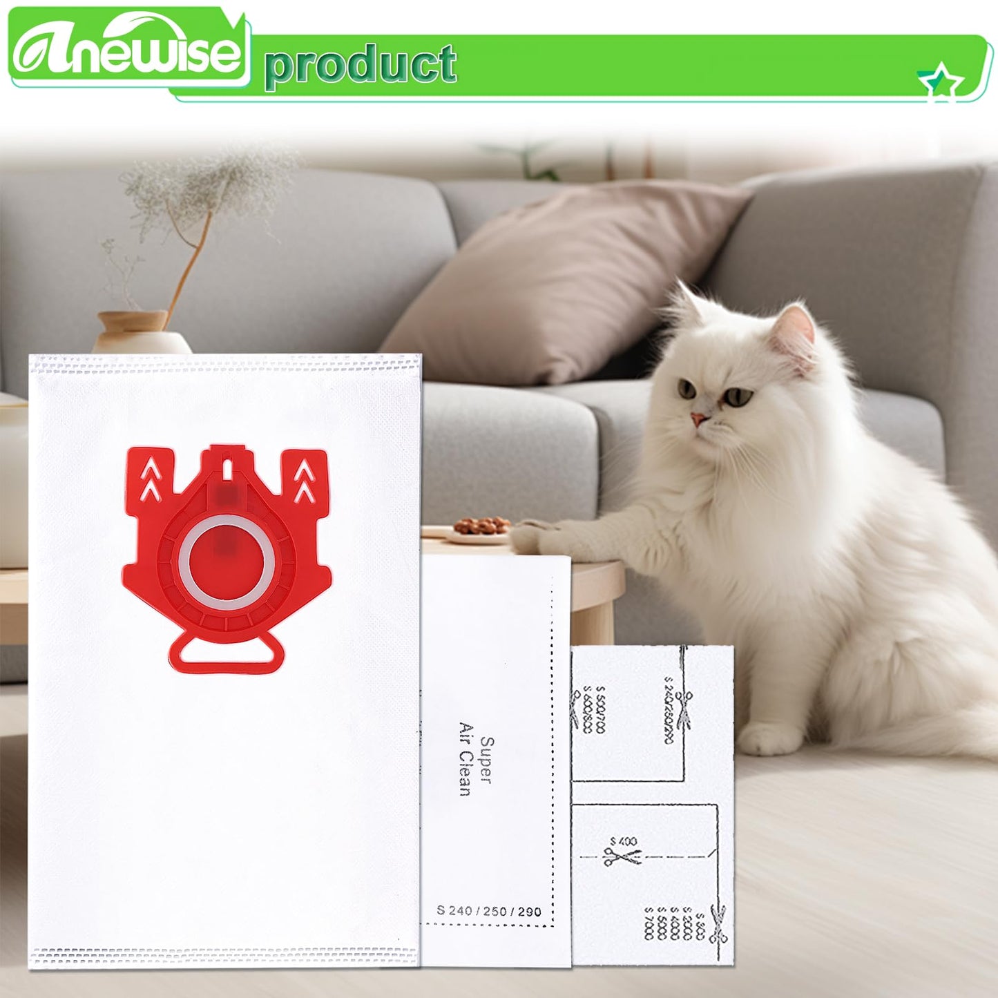 20 Pack FJM Airclean 3D Vacuum bags for Miele Compact C1, Compact C2, Complete C1, S241, S290, S300i, S500, S700, S4, S6 Series, Airclean 3D Efficiency Vacuum Bags for Miele, 20 Bags + 8 Filters Set