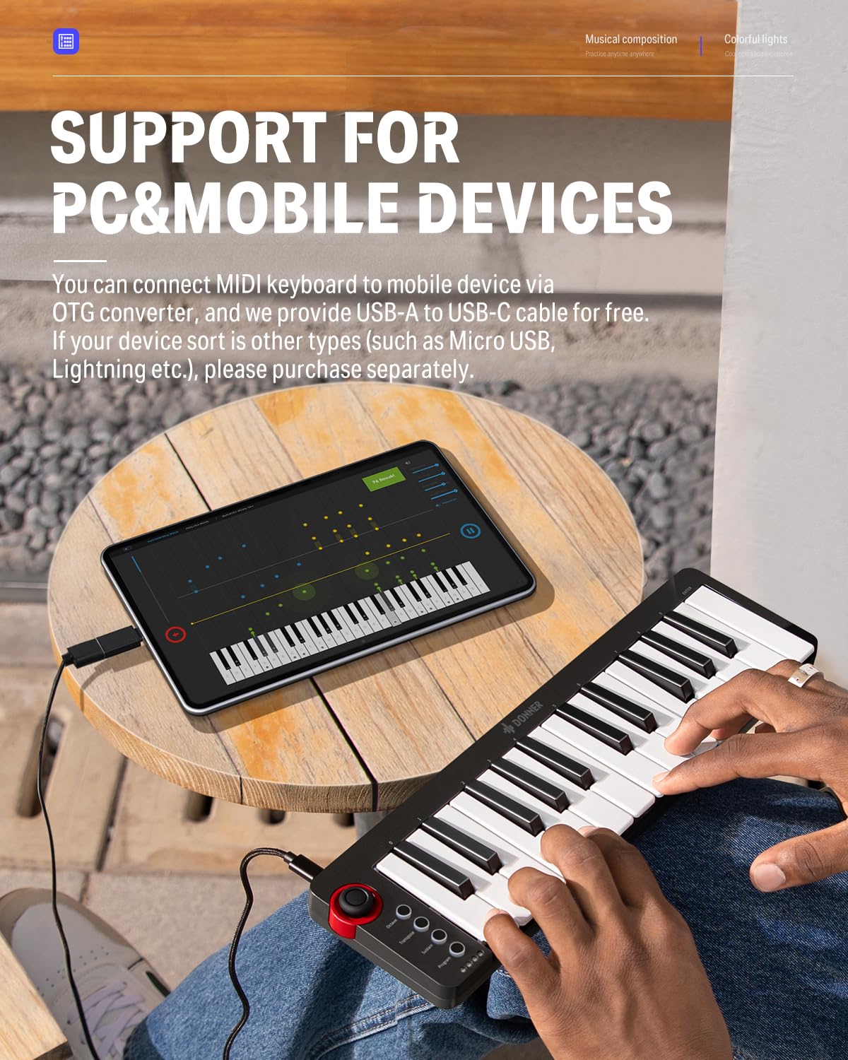 Donner Mini MIDI Keyboard, N-25 25 Key MIDI Controller for Beginner with Velocity-Sensitive Mini Keys&Light-up Rocker&Music Production Software, Small Controlador MIDI with 40 Teaching Courses