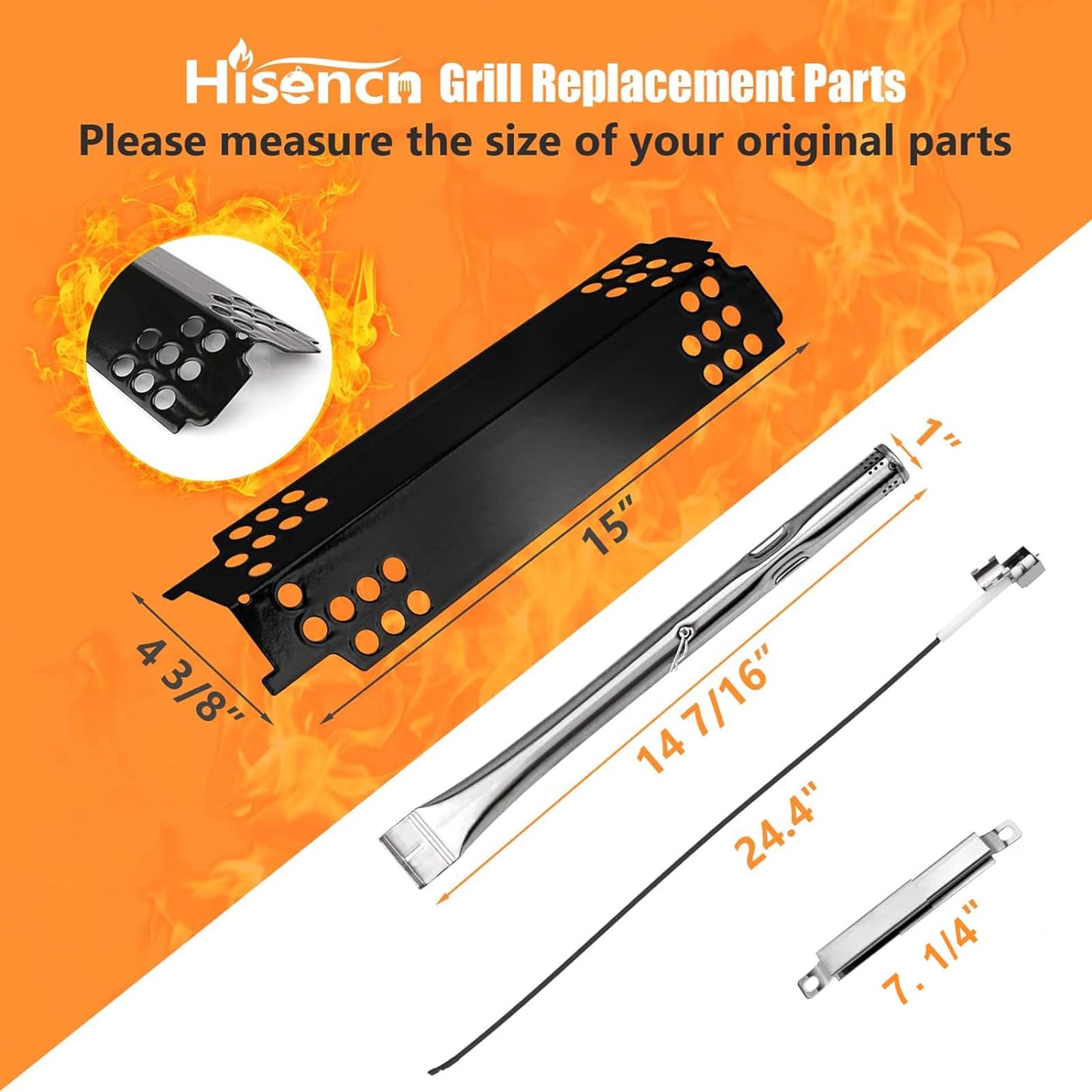 Hisencn BBQ 4Pack Grill Burners4Pack Heat Plate and 3Pack Crossver Tube Replacement Parts For Charbroil 463436215 463436213Thermos 466360113 Gas Gril