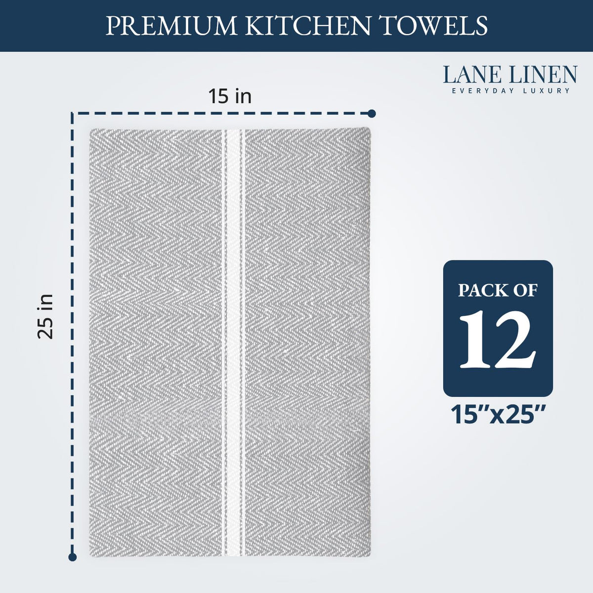 Kitchen Towel Set - 100% Cotton Kitchen Towels, Reusable Dish Cloths, Grey Dish Towels for Kitchen, Soft Absorbent Tea Towels, Durable Kitchen Hand Towels, 14” x 25” Kitchen Dish Towels - 12 Pack