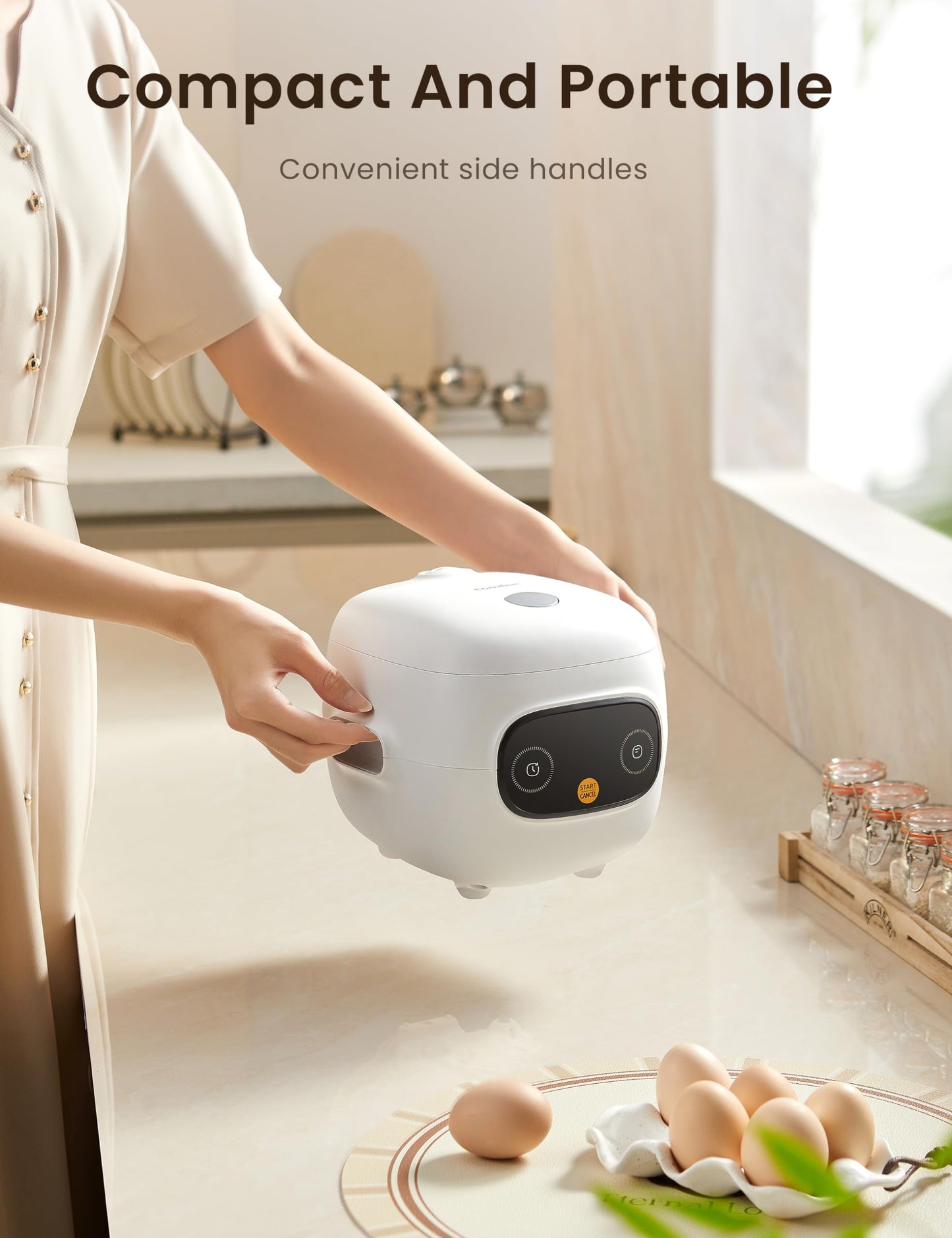 COMFEE Mini Rice Cooker 5 Cups Cooked/2.5 Cups Uncooked, Portable Non-Stick Rice Maker, 24 Hour Timer Delay, 6 Functions, Fast Cooker, Brown Rice, Oatmeal, White
