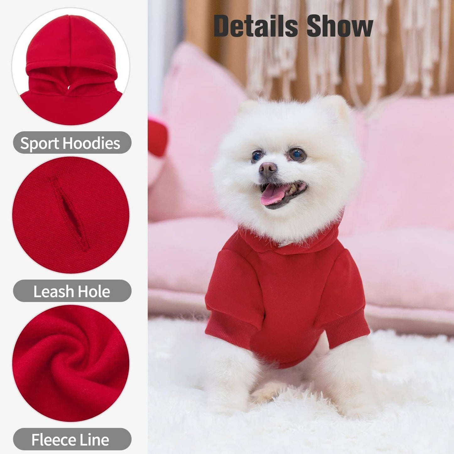 BINGPET Dog Hoodie, Fleece Lined Fall Cold Winter Soft Warm Puppy Sweatshirt with Leash Hole, Dog Sweaters Outfit,Pullover Happy Hoodie for Small Medium Large Dogs Cats