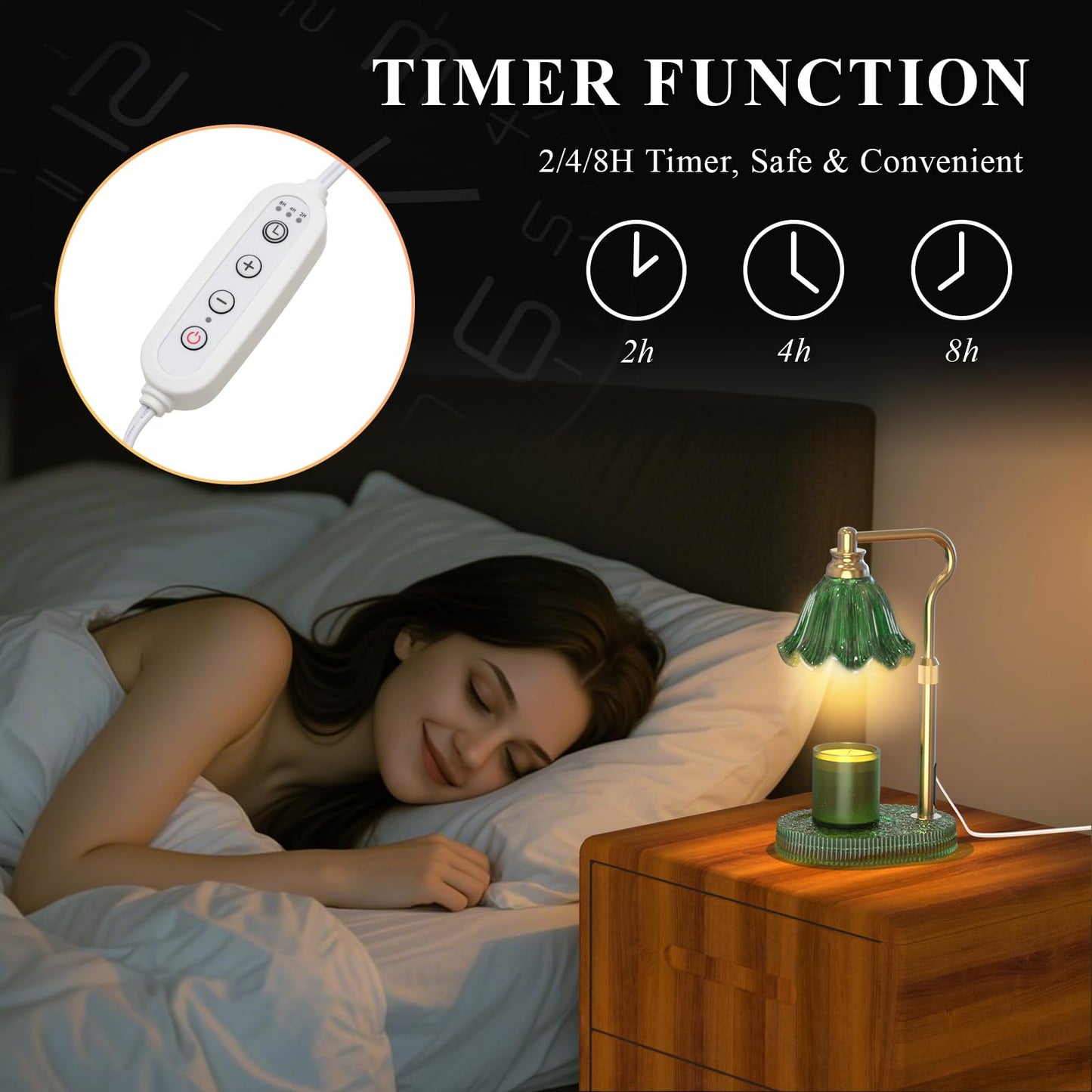 Candle Warmer Lamp with Adjustable Height & Timer - 4-Level Dimmable Wax Warmer for Jar Candles, Includes 2 Bulbs, Elegant Home Decor Gift (Green)