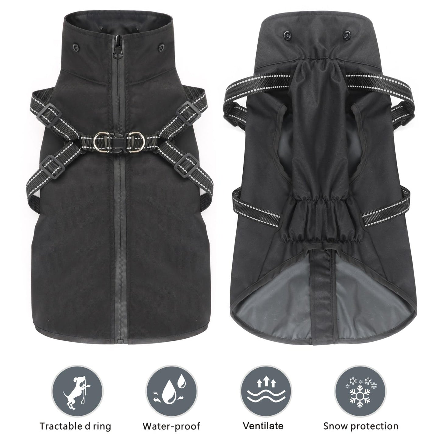Mosucoirl Dog Raincoat Waterproof Dog Hoodie Reflective Dog Raincoat Hooded Adjustable Rain Jacket for Small Medium Large Dogs Puppies (Black, L)
