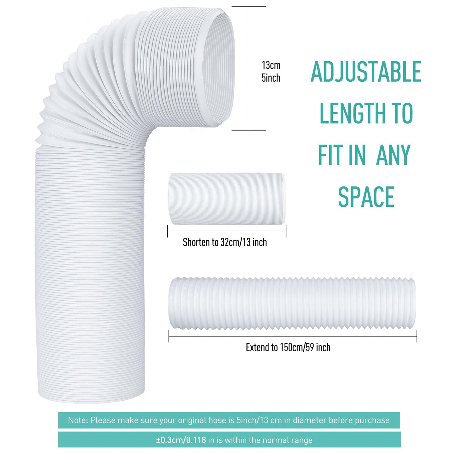 Air Conditioner Exhaust Hose, AGPTEK 5 Inch Exhaust Hose for Portable Air Conditioner Counter Clockwise Flexible Air Hose Replacement/Extension Tube with 5 Inch Diameter (5 Inch Diameter)