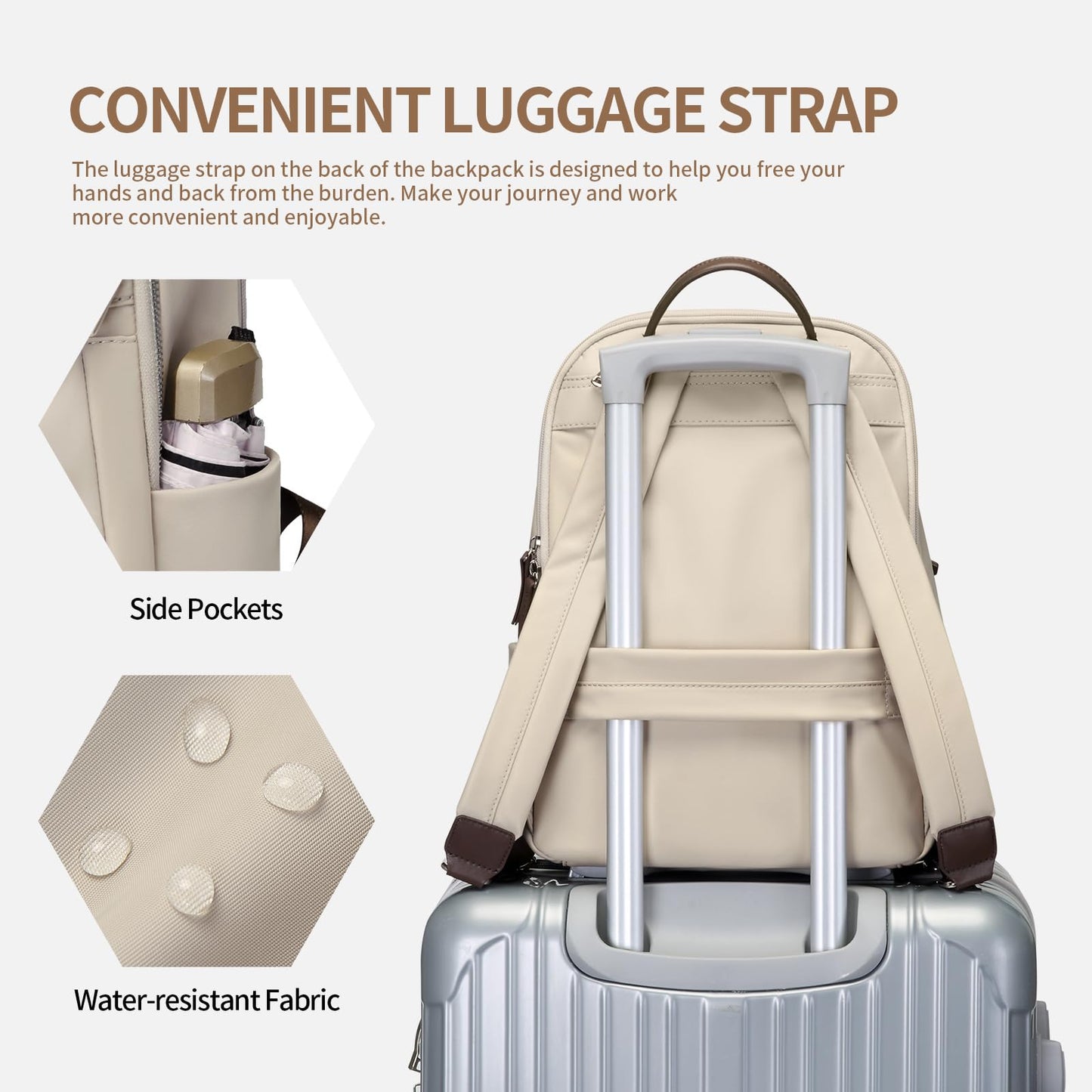Womens Laptop Backpack with Separate Laptop Compartment Water Resistant Computer Backpacks Fits 15.6 Inch Notebook Travel Work College Bags (Apricot)
