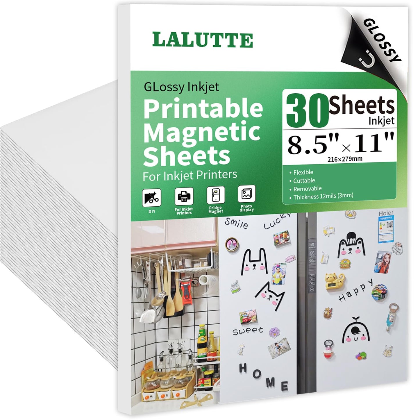 30Pcs Printable Magnetic Sheets 8.5x11 Inches for Inkjet Printers, Magnetic Printer Paper, 12mil Thickness DIY Flexible Magnet Photos