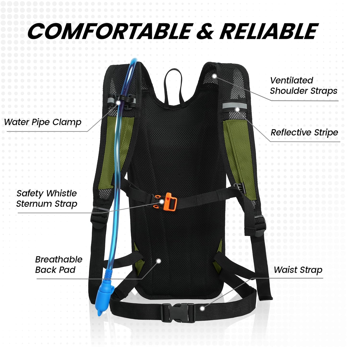 Hydration Pack Backpack, Water Backpack with 2L Water Bladder for Hiking Cycling Running, Green