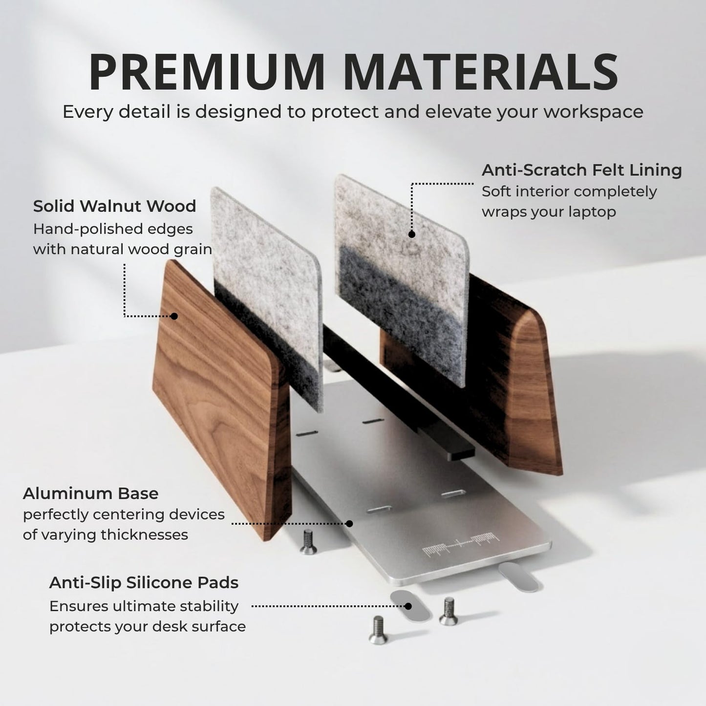 muso Wood Vertical Laptop Stand, Single Slot Walnut Wood Laptop Holder Vertical with Adjustable Dock Size, Adjustable Width for MacBook and Other Laptops, Space-Saving Desk Organizer for Small Office