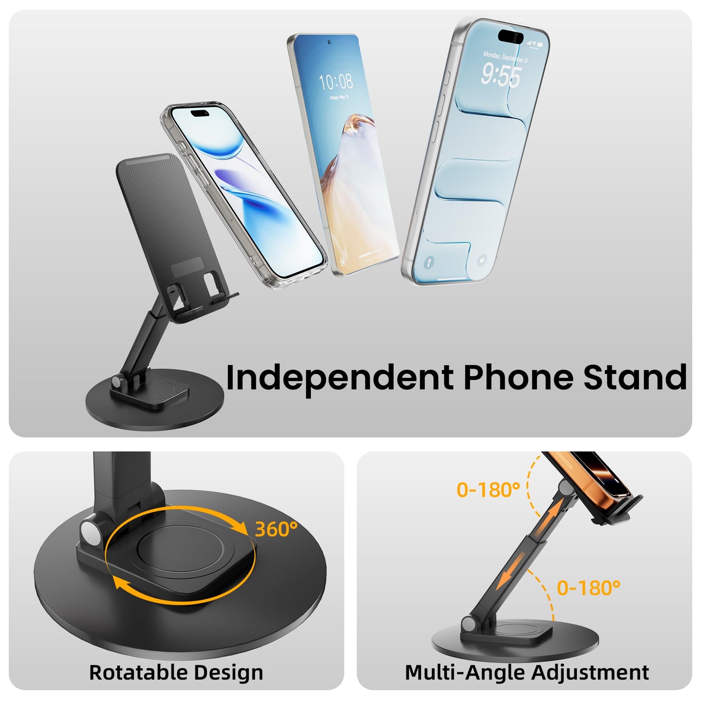 Desk Organizer and Accessories with Cellphone Holder, Height Adjustable 2-Tier Computer Monitor Stand Riser with Drawer and 2 Pen Holders,Office Desk Accessories for Office Supplies, Black