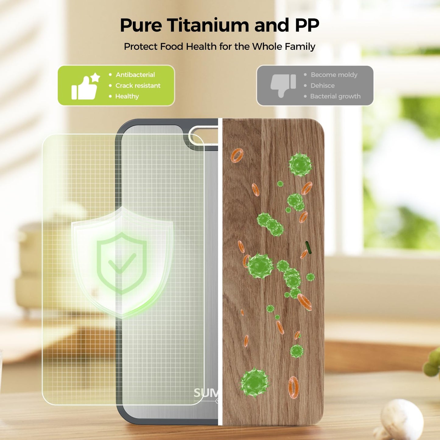 Titanium Cutting Board for Kitchen, Cutting Board Double Sided Food Grade, Pure Titanium/PP, Easy to Clean [15.5”*10.5”+12”*8.5”]