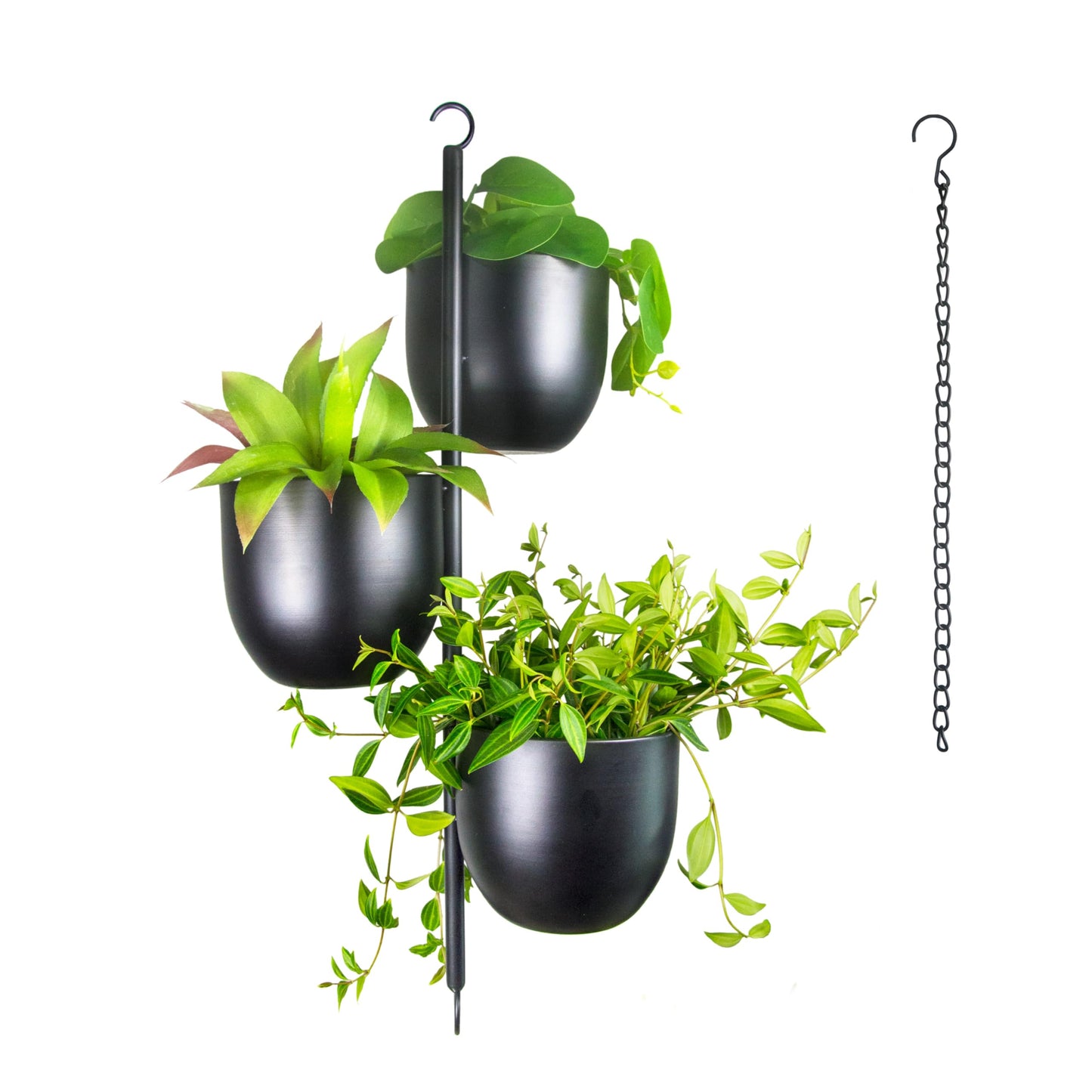 3 Tier Hanging Planters for Indoor & Outdoor, Stackable Black Metal Plant Hanger with 6 Inch Flower Pots, Oval Wall & Ceiling Plant Holder for Modern Home Decor, Balcony, Window, Patio (No Plants)