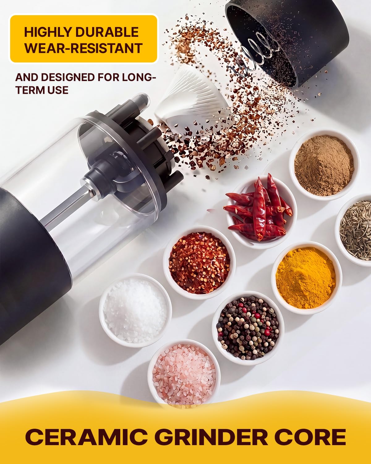 Katbite Electric Salt and Pepper Grinder Set with Charging Base, Rechargeable Automatic Pepper Grinder Easy Top Refill, Adjustable Coarseness, 140ml Large Capacity, One-Handed Operation for Kitchen