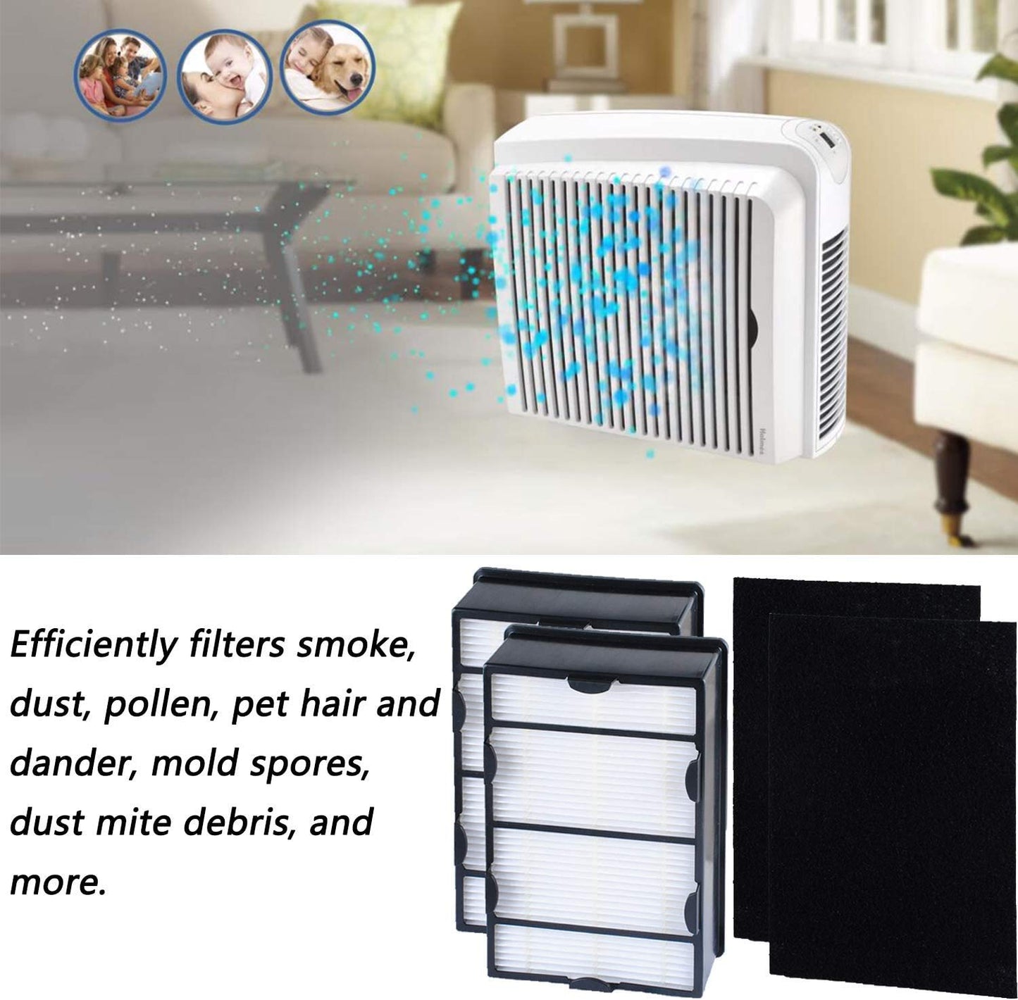 HAPF600 HEPA Filter Replacement Compatible with Holmes Air Purifier HAPF600 HAPF8650 HAP615 HAP625 HAP650, 2 Filter Replacement &2 Carbon Pre-Filters, Part #HAPF600D, HAPF600D-U2