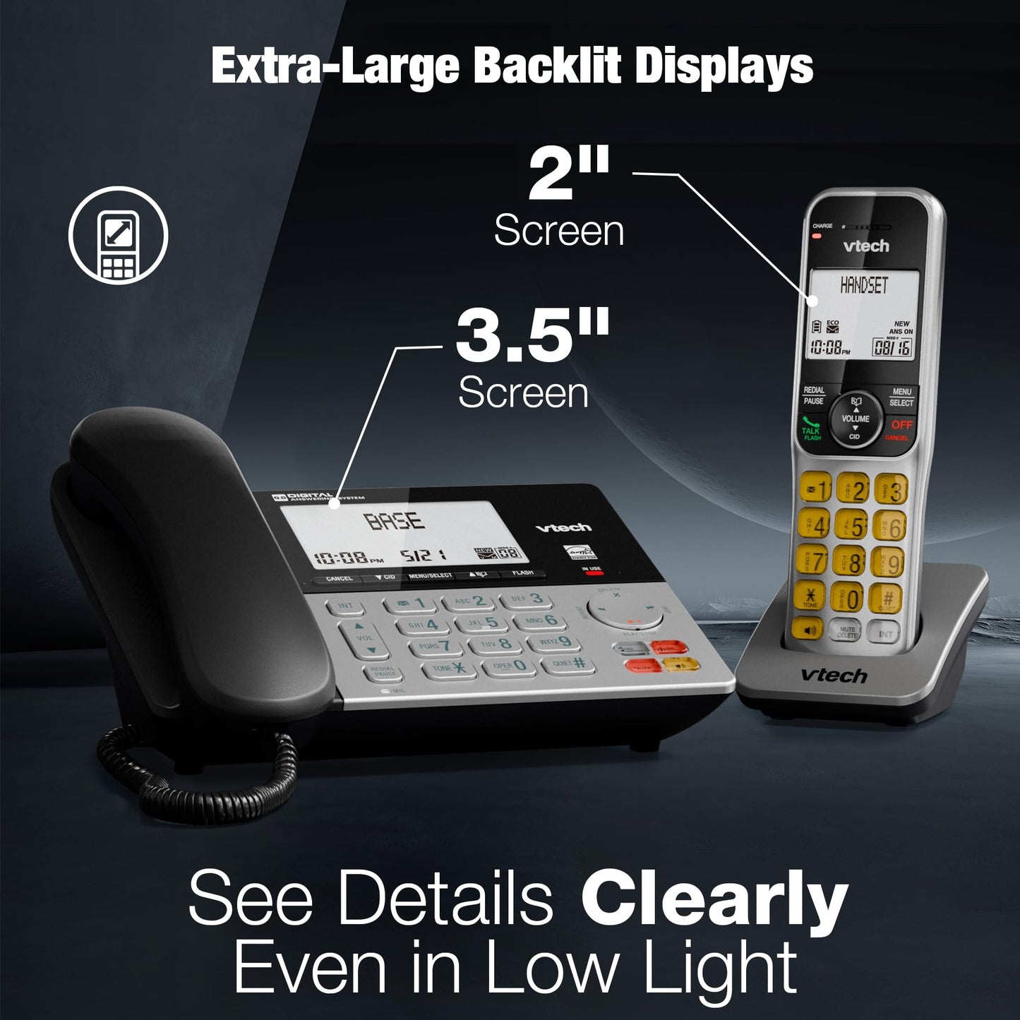 VTech DECT 6.0 1-Handset Corded/Cordless Phone for Home with Answering Machine, Call Blocking, Caller ID, Large Backlit Display, Duplex Speakerphone, Intercom, Landline Line-Power: VG208