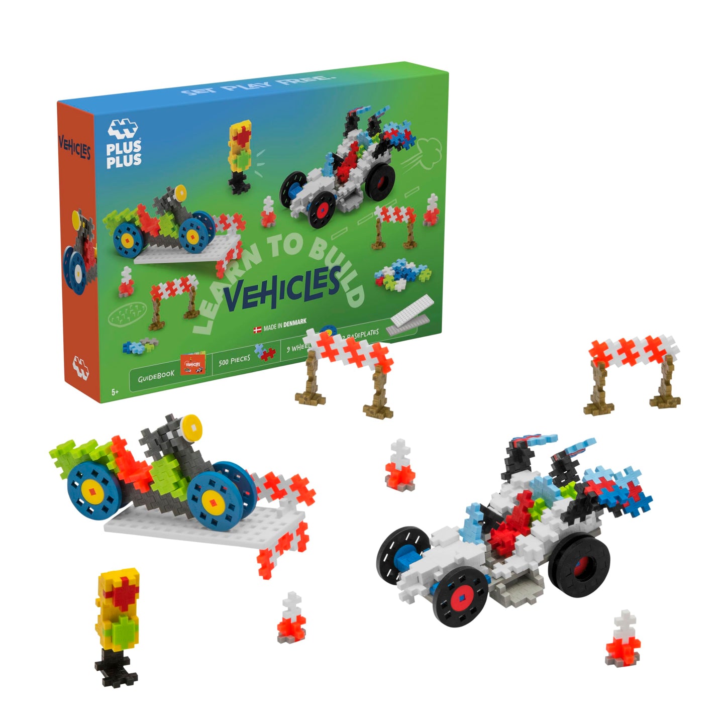 Plus-Plus - Learn to Build Go! Vehicles - 500 Pieces - Creative Building and Construction Set - Mix of Basic Colors in a Box - Kids 5 to 12 Years - P7011, 20mm