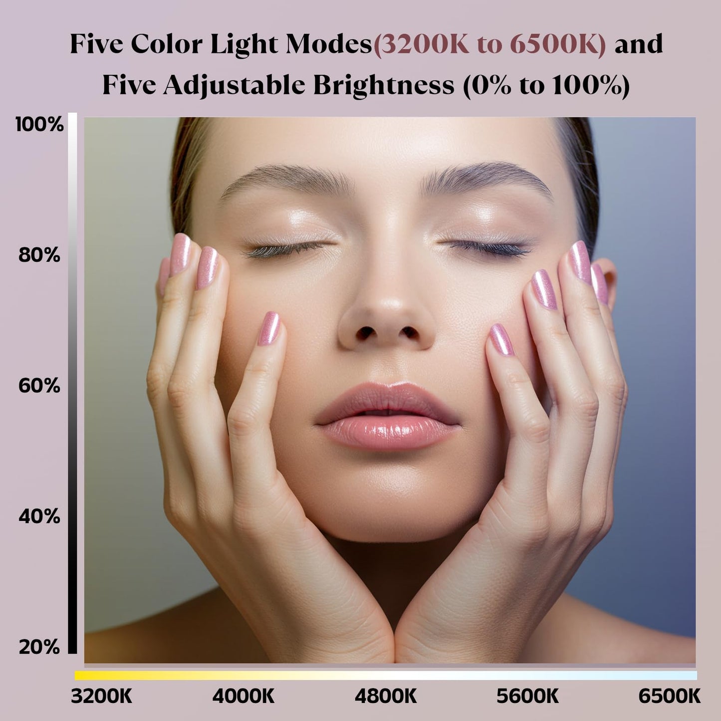 Mznoo Nail Light for Desk, 30in Large Half Moon Light with Phone Holder, 4000 Lumen Bright LED Moon Lamp for Nail Techs, Manicure and Handicraft, Adjustable Color Modes and Brightness (Pink)