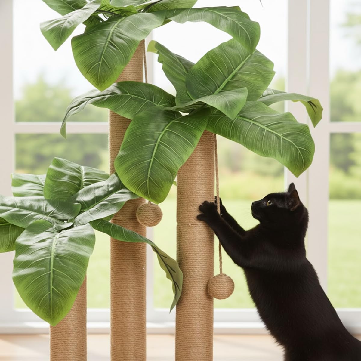 LEMONDA 31.5Inch Cat Scratching Post,Cat Scratcher with 3 Scratching Poles & Dangling Ball for for Indoor Outdoor Kitten & Adult Cat Use