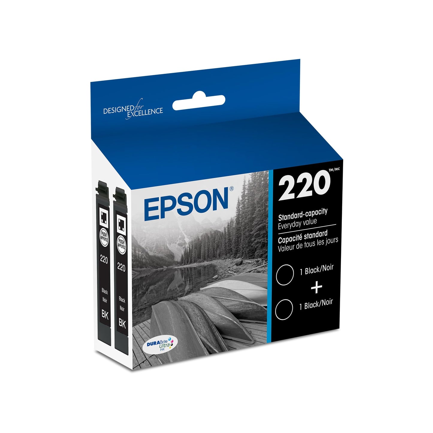 EPSON 220 DURABrite Ultra Ink Standard Capacity Black Dual Cartridge Pack (T220120-D2) Works with Workforce WF-2630,2650, 2660, 2750, 2760 and Expression XP-320,420, 424